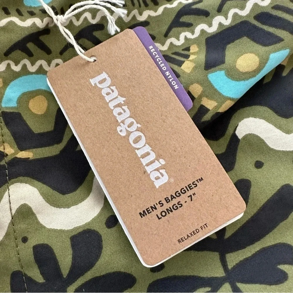 NWT Patagonia Mens XS Baggies Longs 7” Mangrove Tiki Green Swim Shorts‎ Swimwear